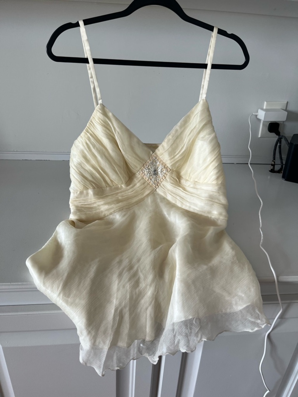 Spenser Jeremy Ivory Satin-Look Beaded Square Accent Camisole